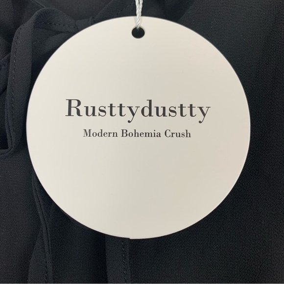 RUSTTYDUSTTY Black Tiered Sheer Long Sleeve Polyester Chiffon Dress Medium NEW - Picture 10 of 11